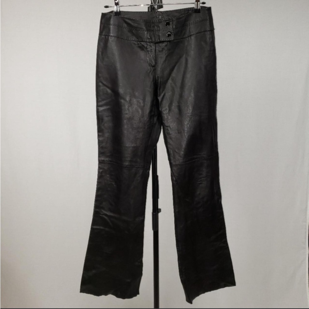 Cache y2k low rise flare leg lambskin leather full length pants size 6